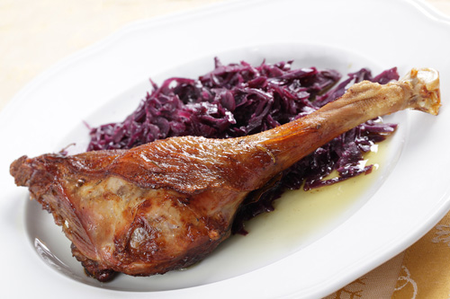 Roast Goose Leg With Red Cabbage